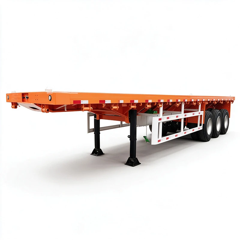 Heavy Duty 3 Axle Flatbed Trailer with Double Tires (1) Heavy Duty 3 Axle Flatbed Trailer with Double Tires